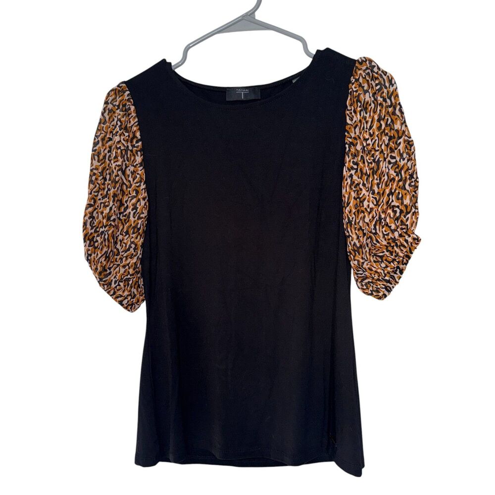 EUC‎ Tahari Animal Print Puff Sleeve Short Sleeve Shirt Size XS